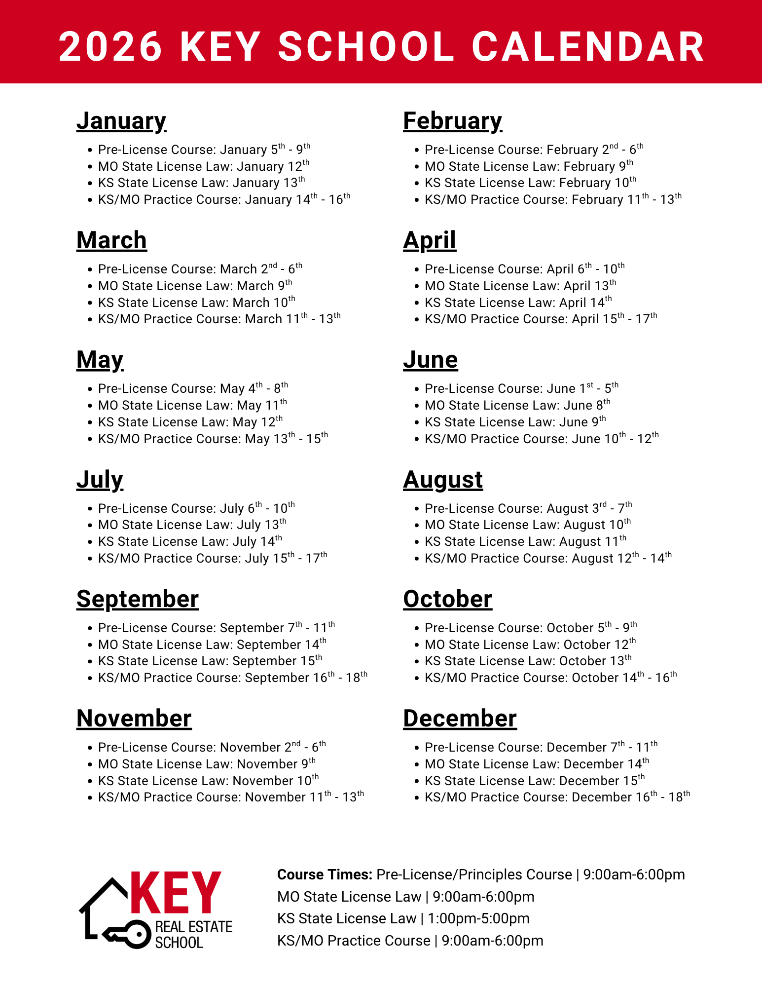 2026 Key School Calendar